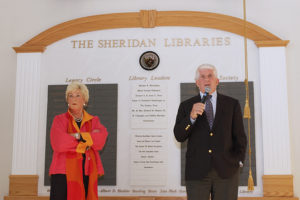 Debbie and Champ Sheridan speaking at the dedication ceremony