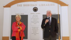 Debbie and Champ Sheridan speaking at the dedication ceremony