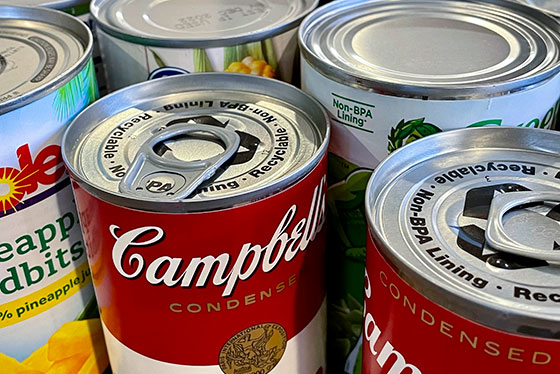 close up photo of tops of canned food