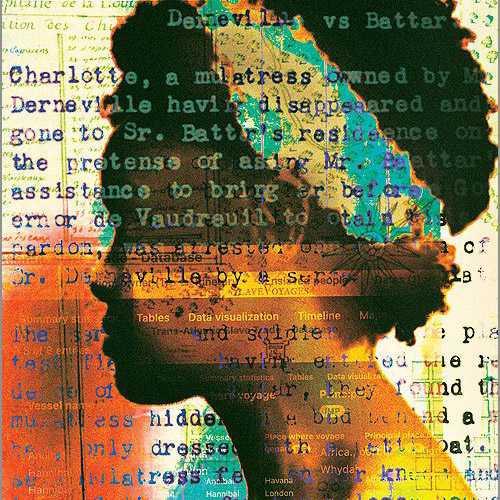 profile illustration of Black female overlaid with typed words