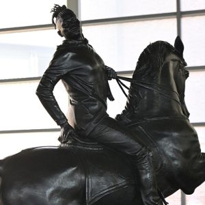 Detail of figure on Kehinde Wiley sculpture Rumors of War