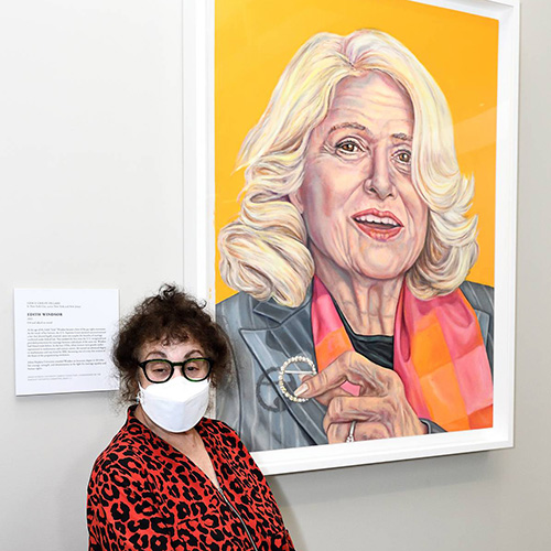 Artist Grace Graupe-Pillard with her Edith Windsor portrait