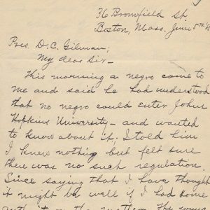 Detail of letter to Daniel Coit Gilman
