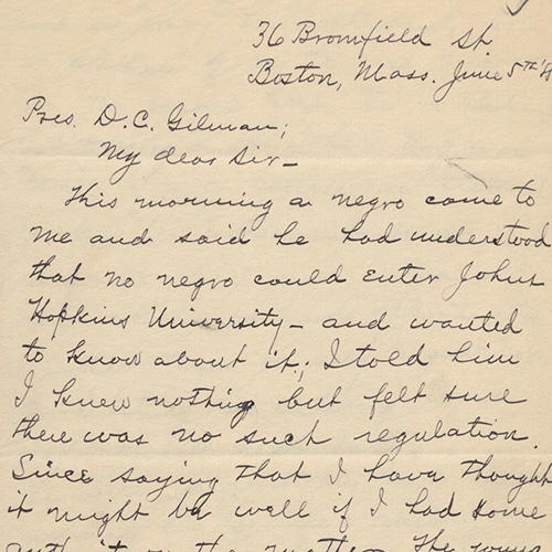 Detail of letter to Daniel Coit Gilman