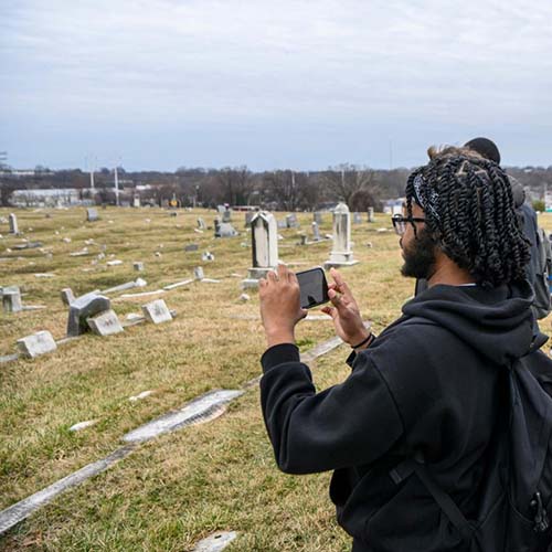 students in cemetary