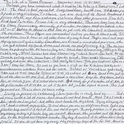 detail of handwritten page from the American Prison Writing Archive