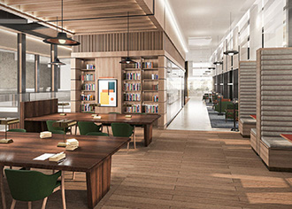 Design rendering of library in Hopkins DC facility