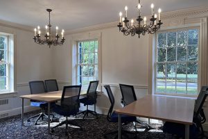 tables and chairs in a study space