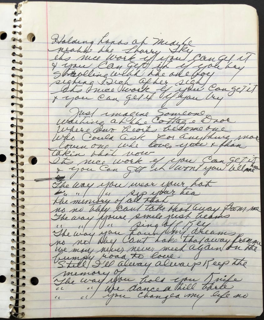 lined page in spiral notebook with handwritten cursive text