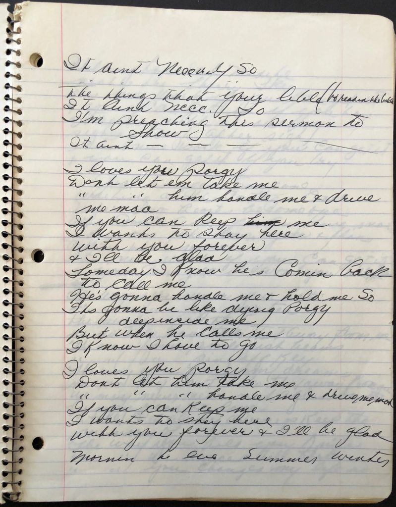lined page in spiral notebook with handwritten cursive text