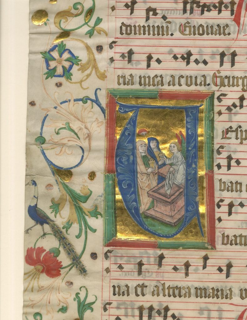 detail of historiated initial V from a medieval manuscript